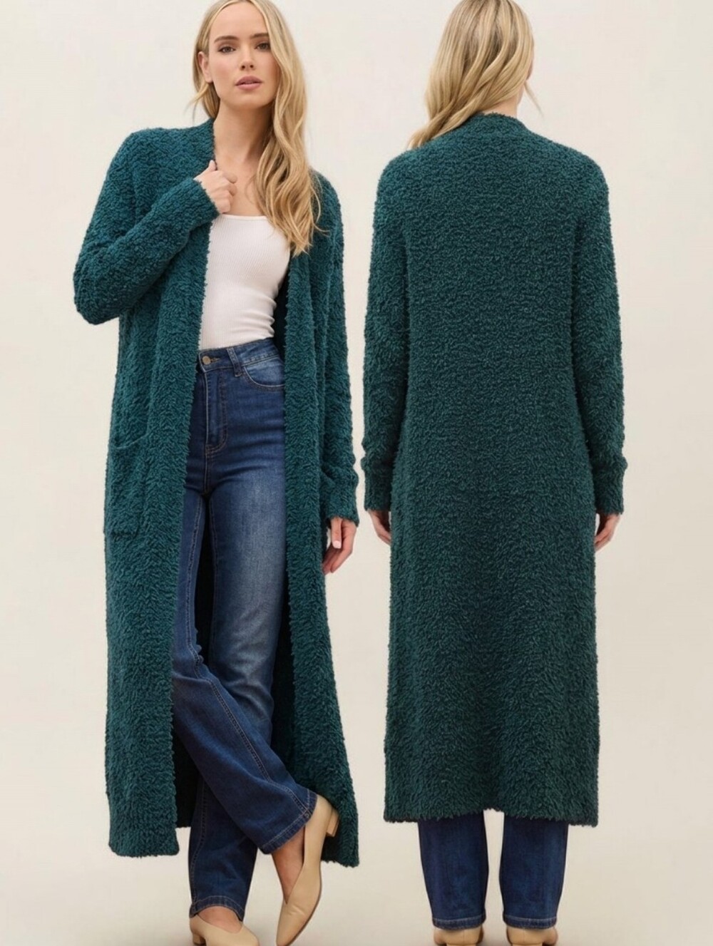 GIANNI BINI Longline Open-Front Teddy Cardigan - Size L